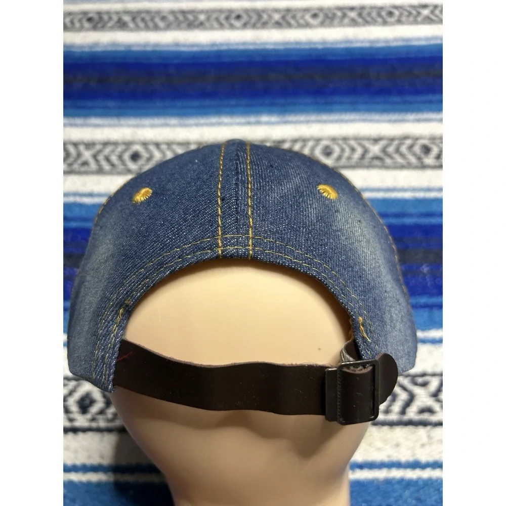 Womens Denim Donald Trump Hat Cap Flag Rhinestones MAGA Distressed Style